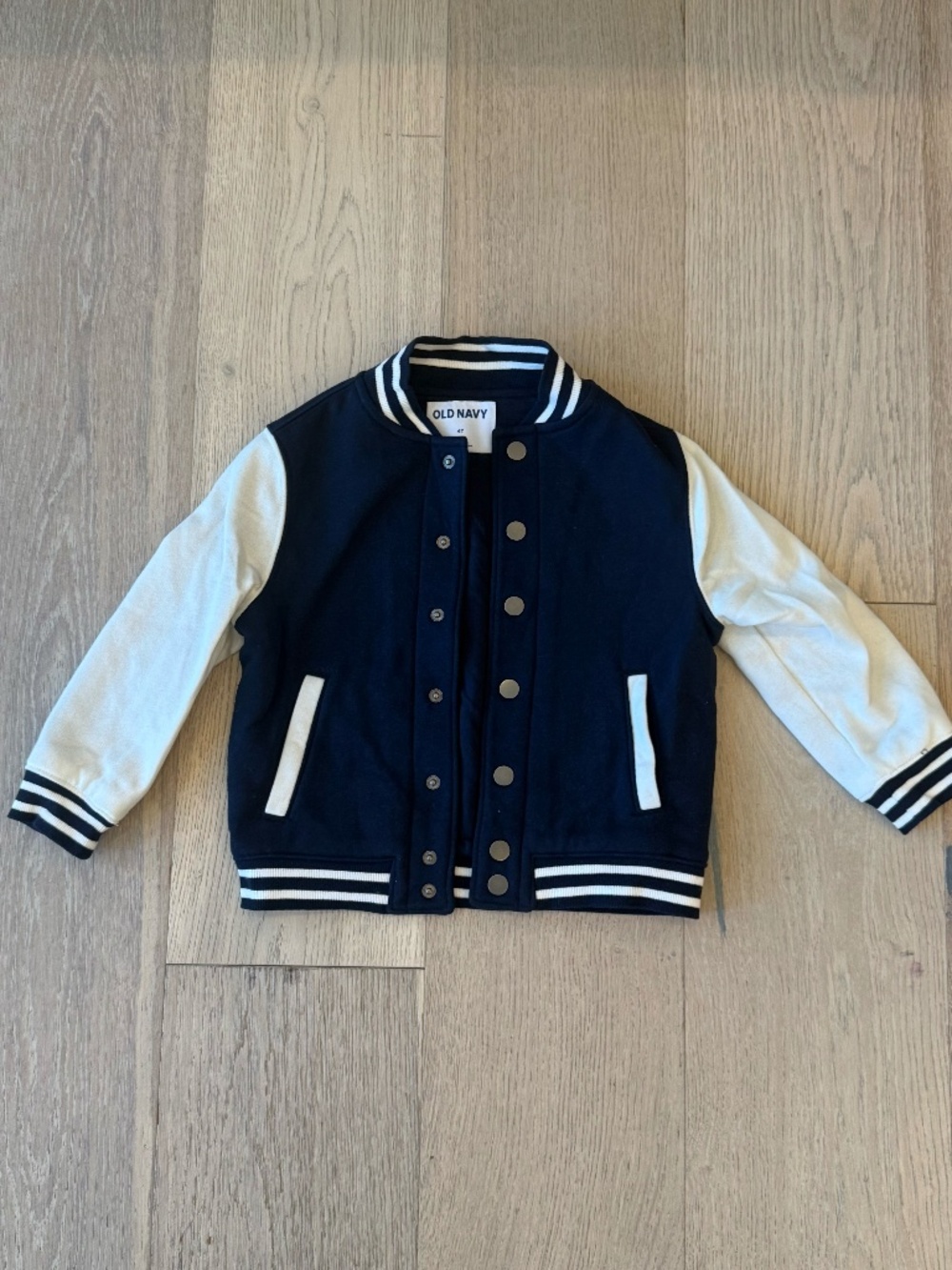 NWOT Old Navy Varsity Bomber Jacket Navy & White Snap Front 4T